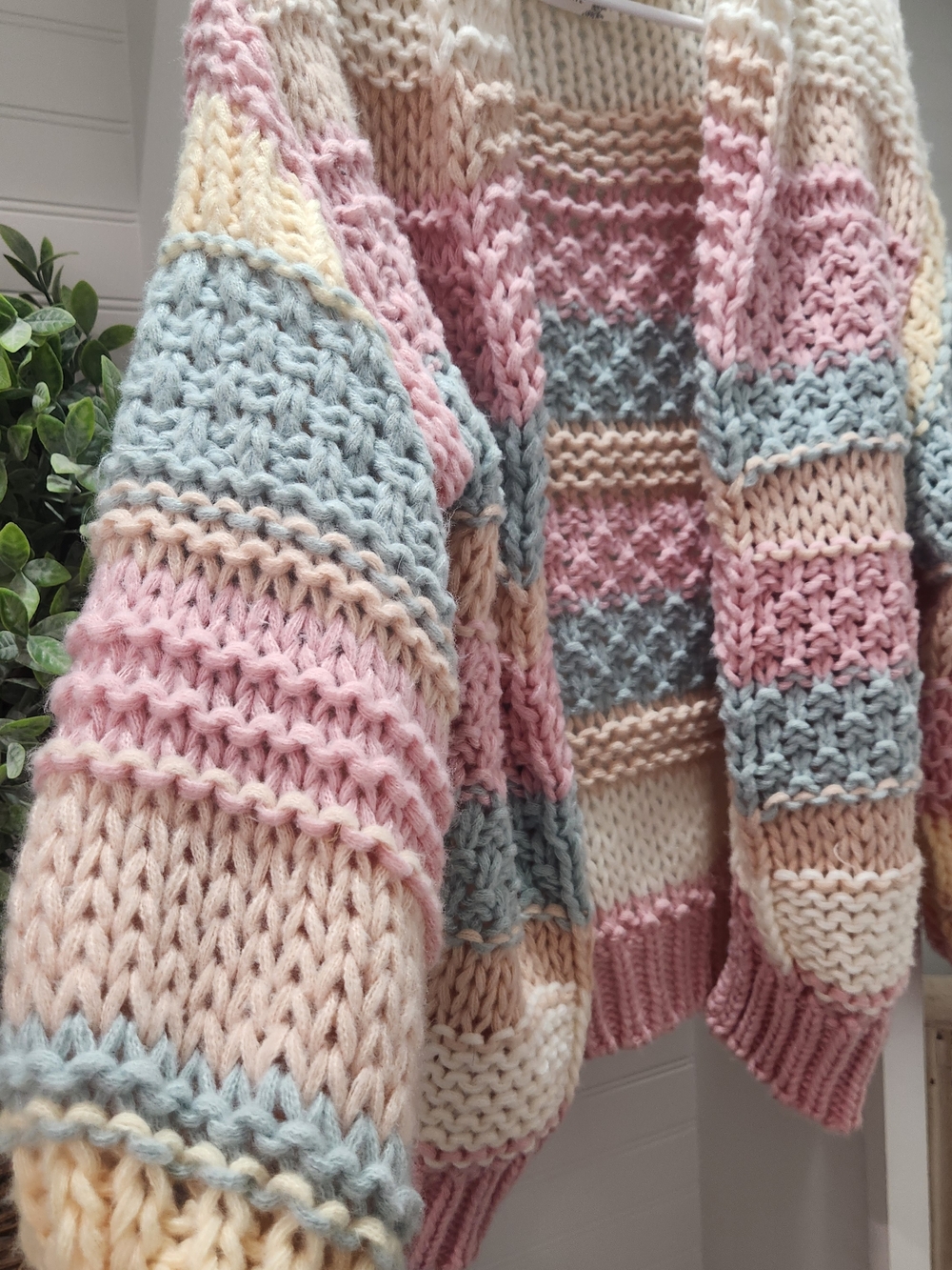Chunky Striped Open-Front Cardigan Sweater - Pastel Mix - Picture 2 of 4